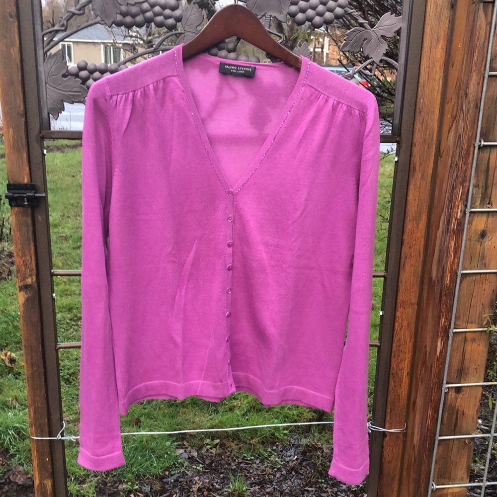Valerie Stevens 2 piece pink Pima cotton sweater and linen pants set si…